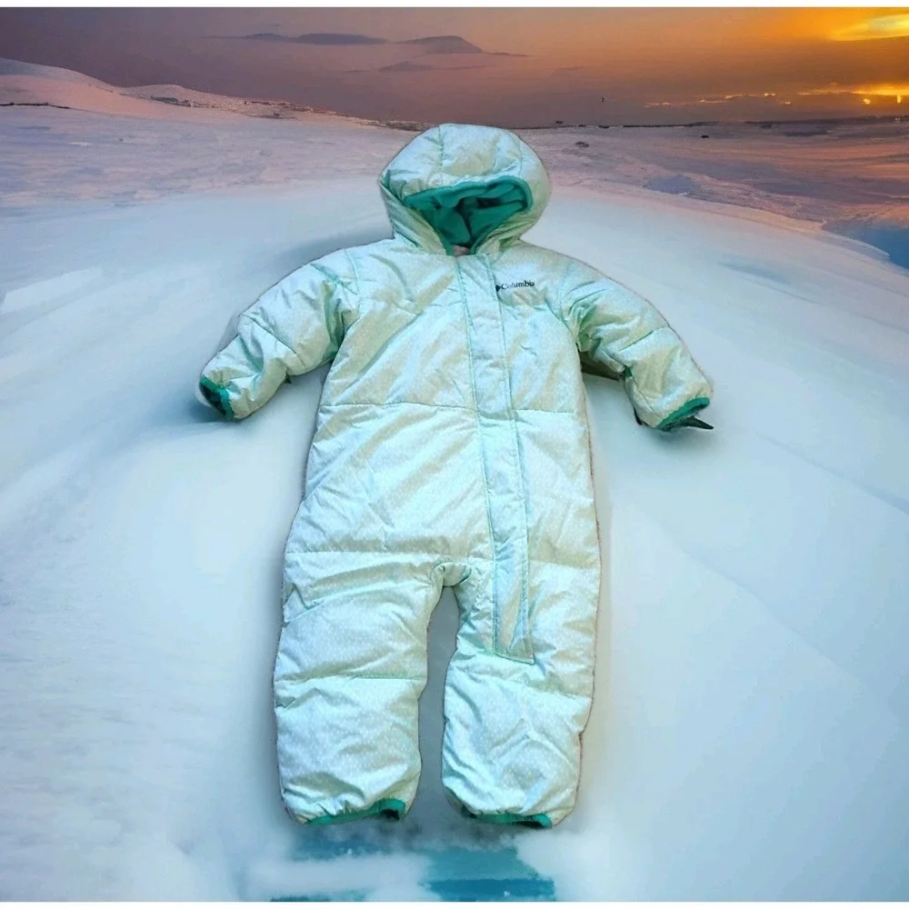 Columbia Bunting Snowsuit Kids 12-18 Month Mint Green Excellent Insulated Hooded